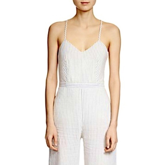 MAJE‎ Striped Crisscross Corset Back Sleeveless Wide Leg Eva Longoria Jumpsuit 4 - Picture 4 of 10